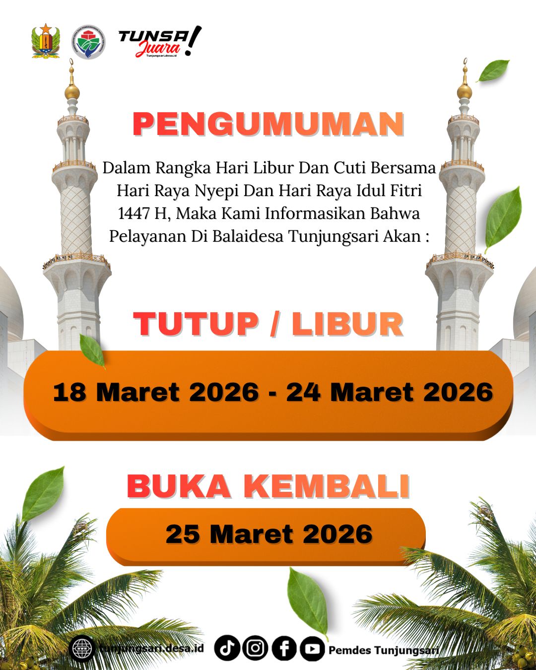 Pengumuman Libur Pelayanan Balai Desa Tunjungsari