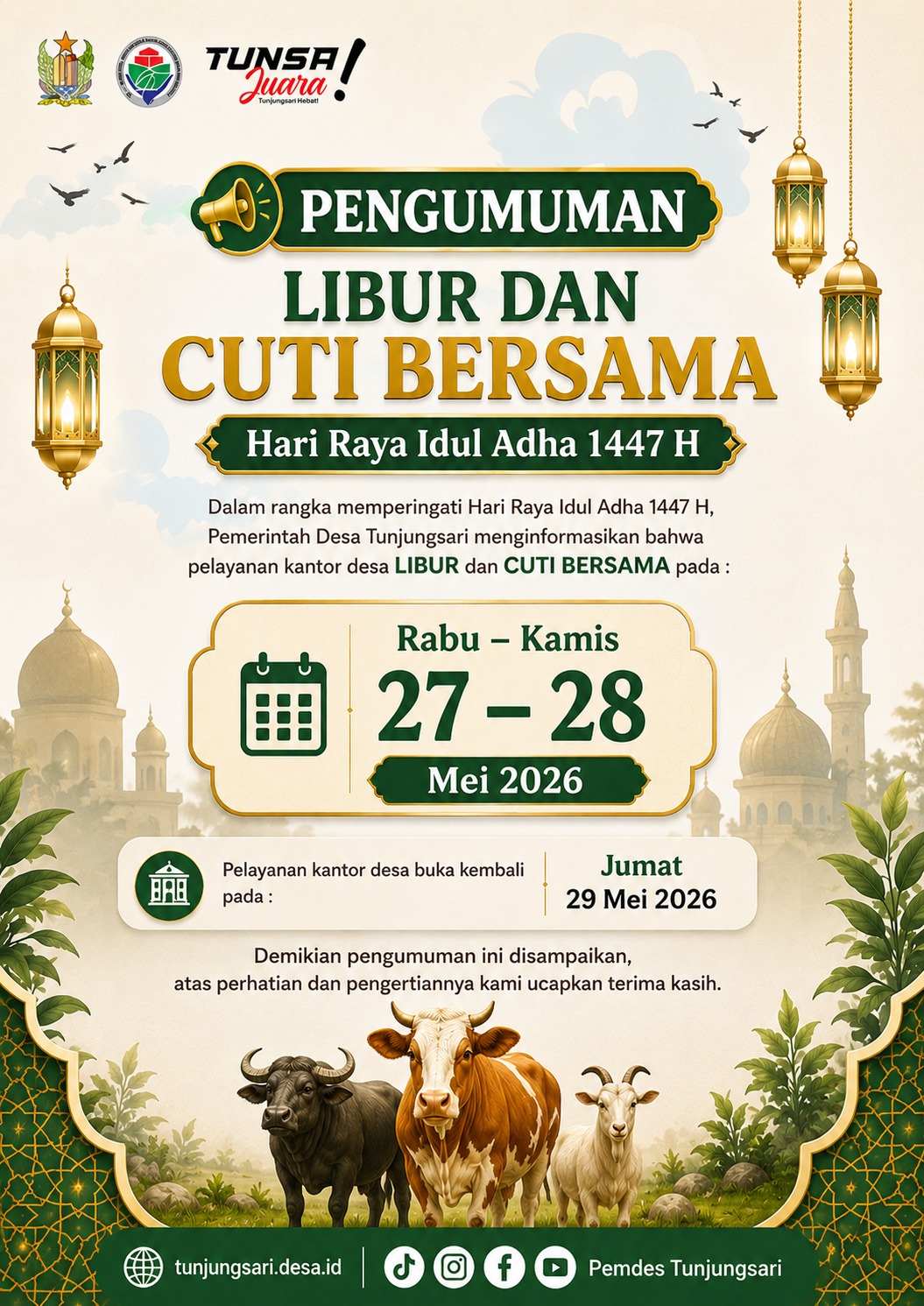 Pengumuman Libur dan Cuti Bersama Hari Raya Idul Adha